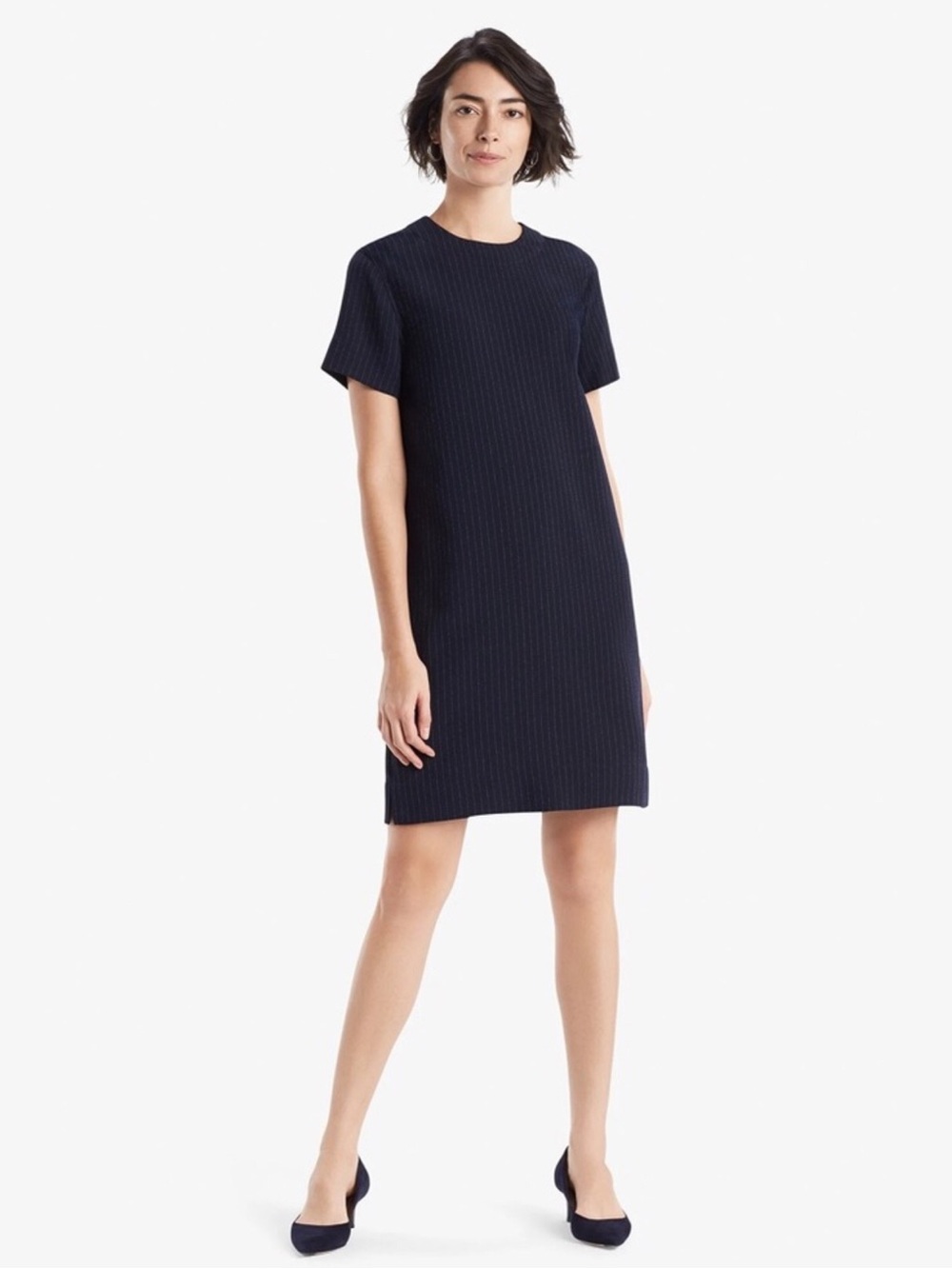MM Lafleur Lucille Pinstripe Navy Blue Business Casual Workleisure Shift Dress L